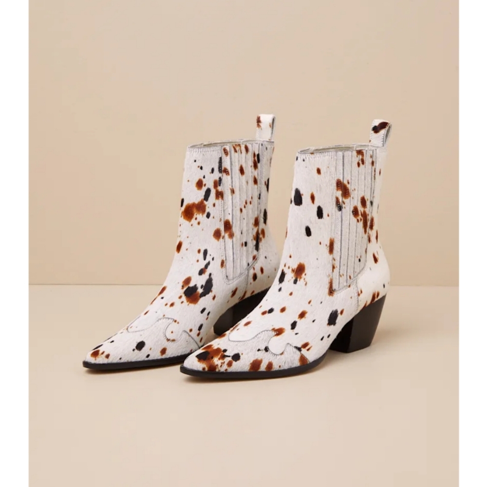 New Matisse Collins White Speckle Calf Hair Leather Boot 7.5 Western Boho Cowboy - Picture 12 of 15